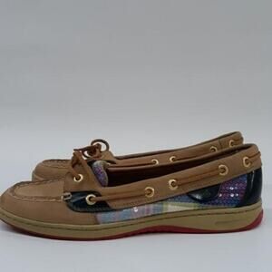 Sperry‎ Top Sider Angelfish Pink Purple Plaid Sequins Women's Size 8.5